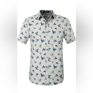 Mens Shirts Casual Printed Short Sleeve Button Up